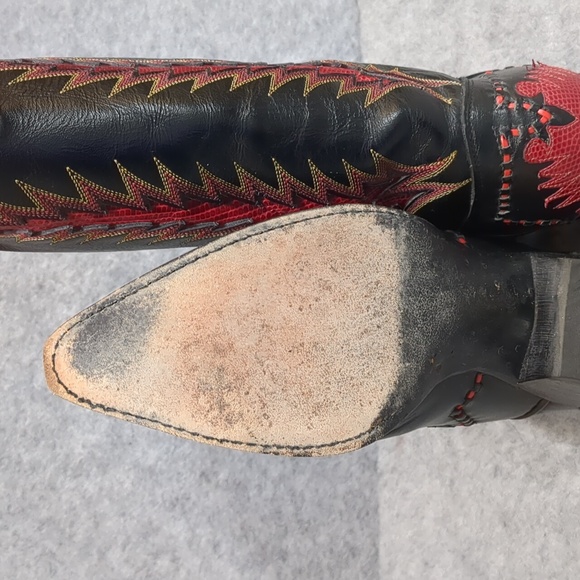 Tony Lama Classic Firewalker Black Red Cowboy Wmn's Vtg boots Size 7 - Picture 7 of 10